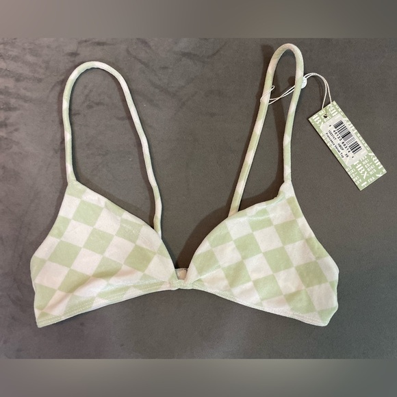 Frankie’s Bikinis light green checkered two piece bikini brand New